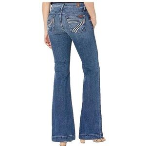 7 FOR ALL MANKIND Dojo 7FAMK Wide Flare Leg Denim Jeans Blue 26 White Stitched 7